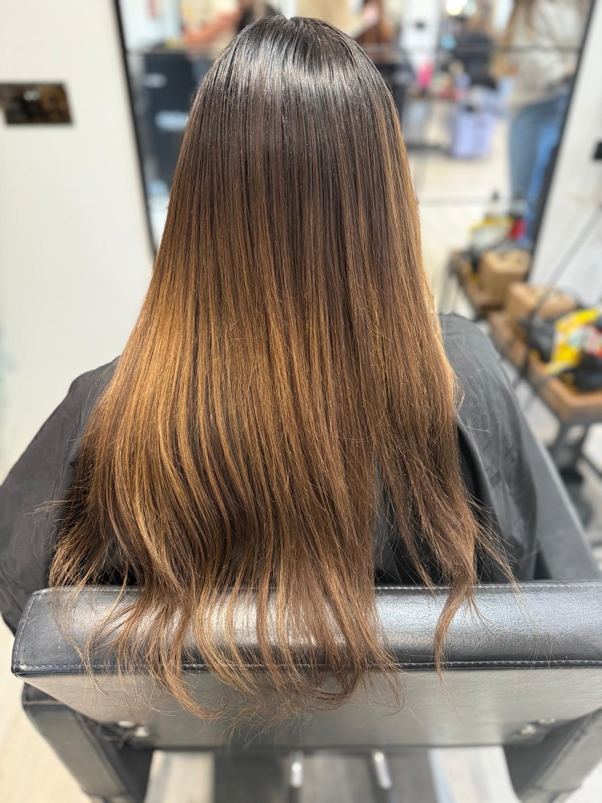 Before photo of long brunette hair before a Rebecca Jane Hair appointment