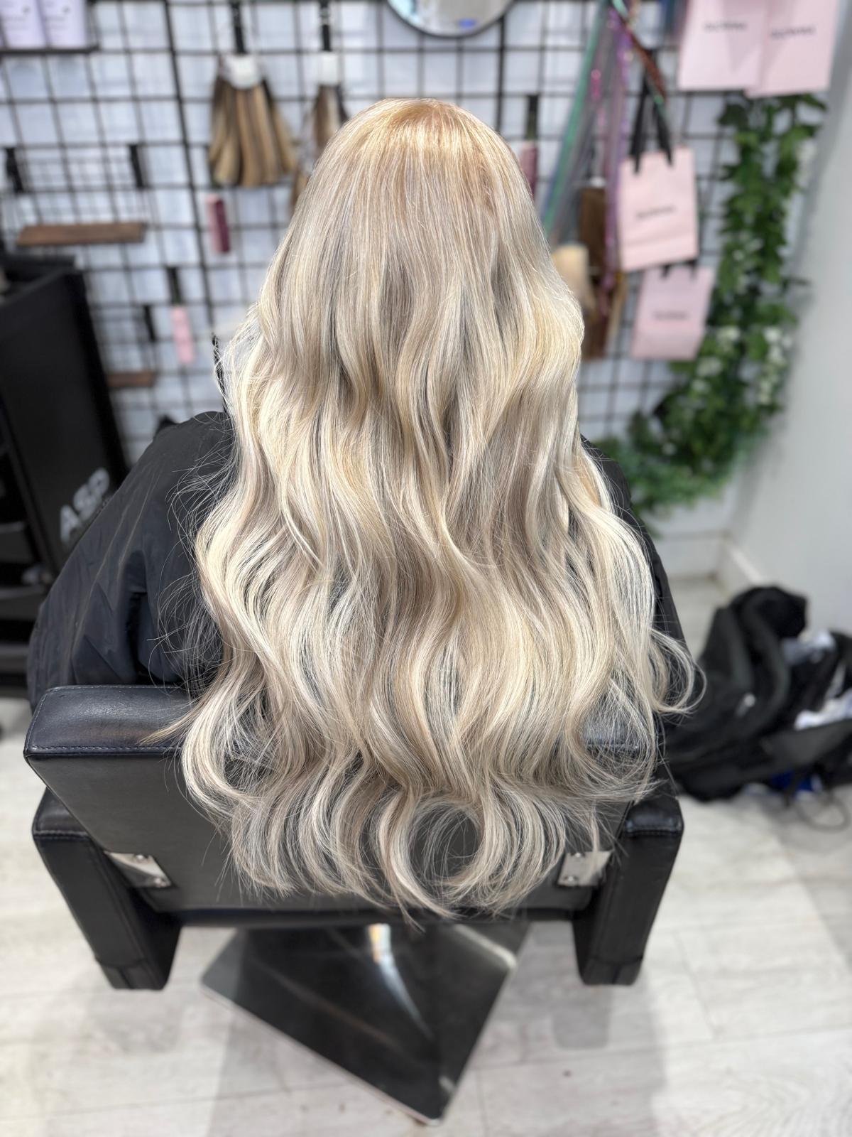 After photo of cool blonde waves by Rebecca Jane Hair